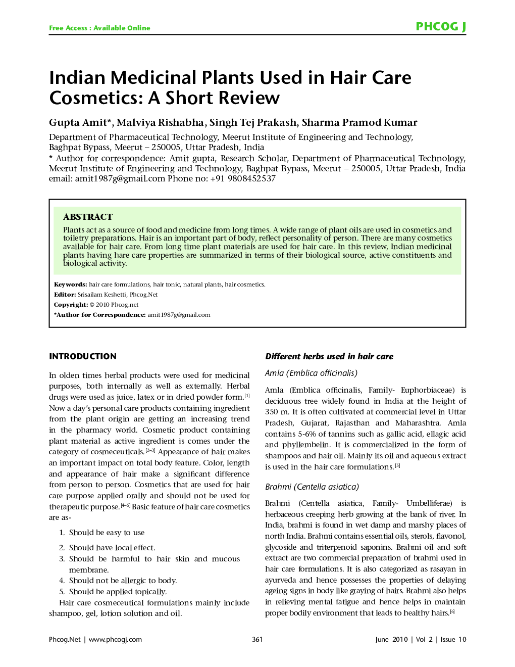 عکس صفحه اول مقاله: Indian Medicinal Plants Used in Hair Care Cosmetics: A Short Review Indian Medicinal Plants Used in Hair Care Cosmetics: A Short Review