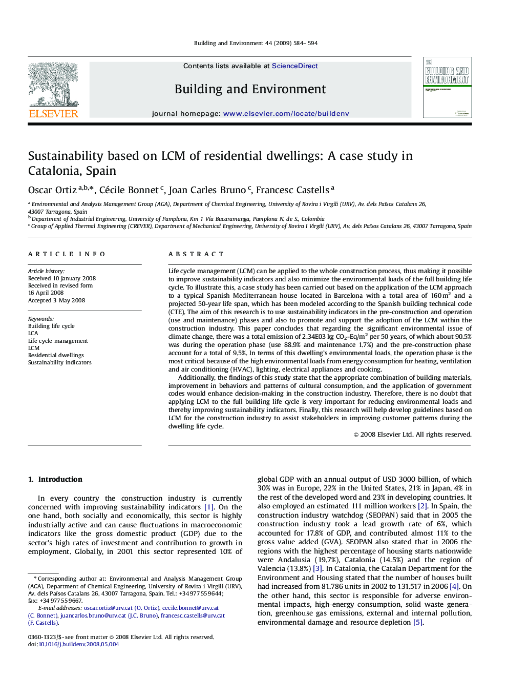 Sustainability based on LCM of residential dwellings: A case study in Catalonia, Spain