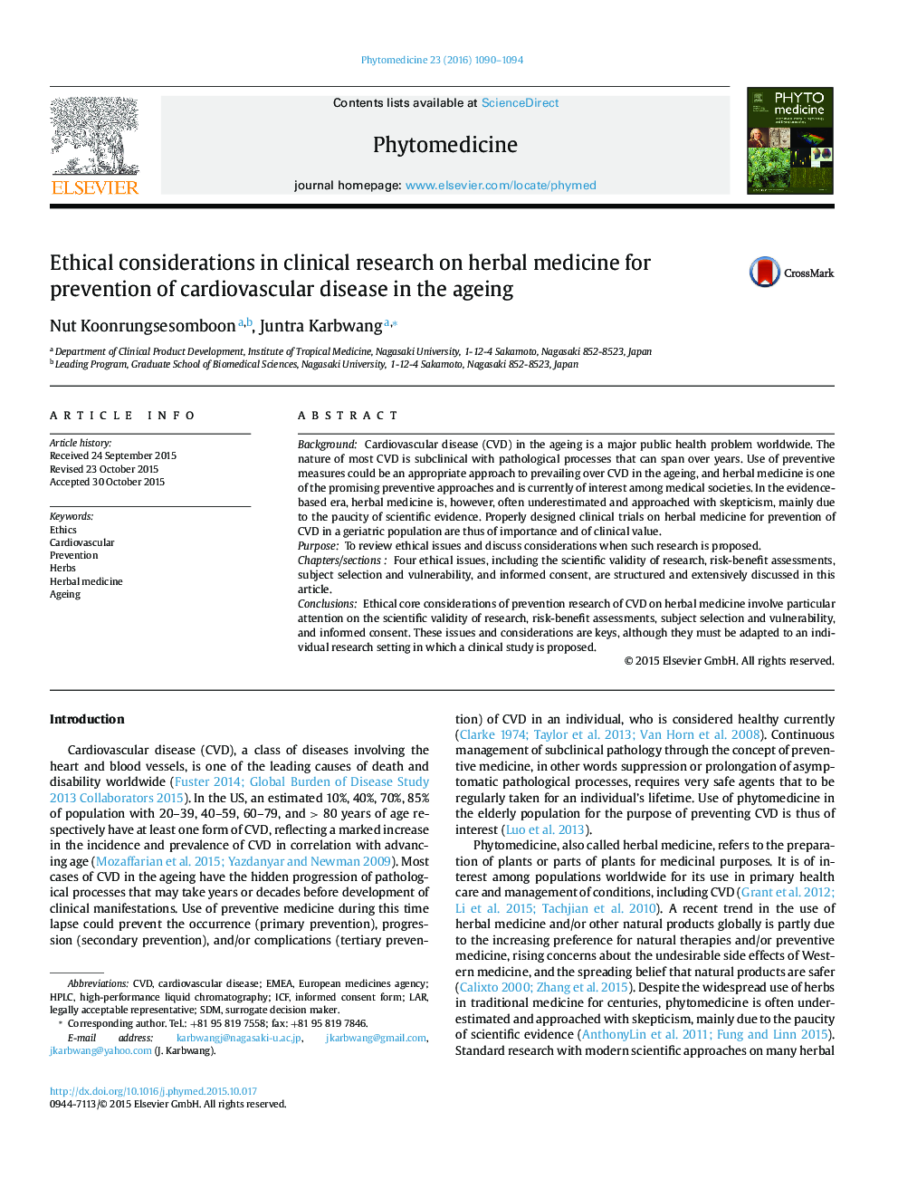 Ethical considerations in clinical research on herbal medicine for prevention of cardiovascular disease in the ageing