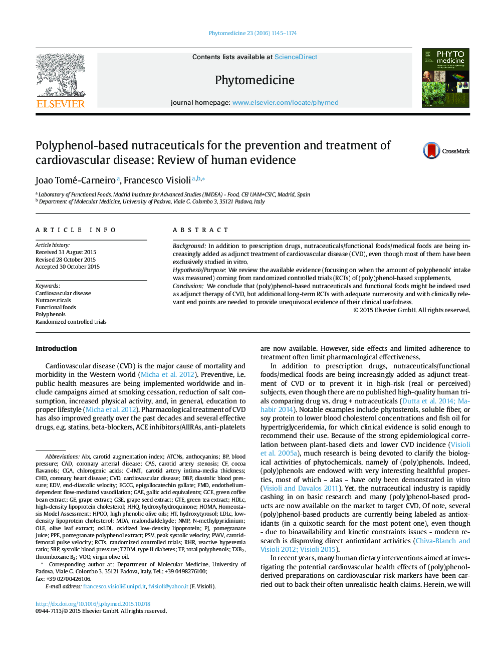 Polyphenol-based nutraceuticals for the prevention and treatment of cardiovascular disease: Review of human evidence