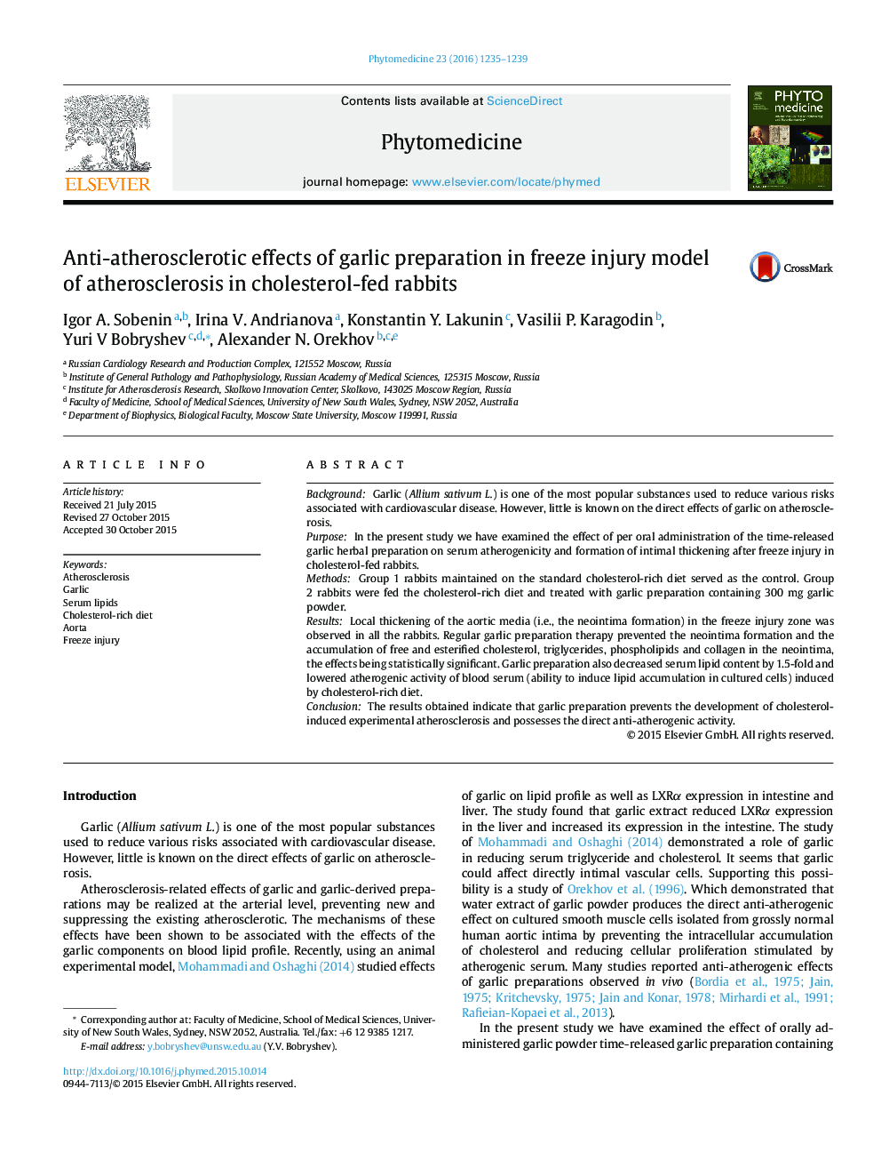 Anti-atherosclerotic effects of garlic preparation in freeze injury model of atherosclerosis in cholesterol-fed rabbits