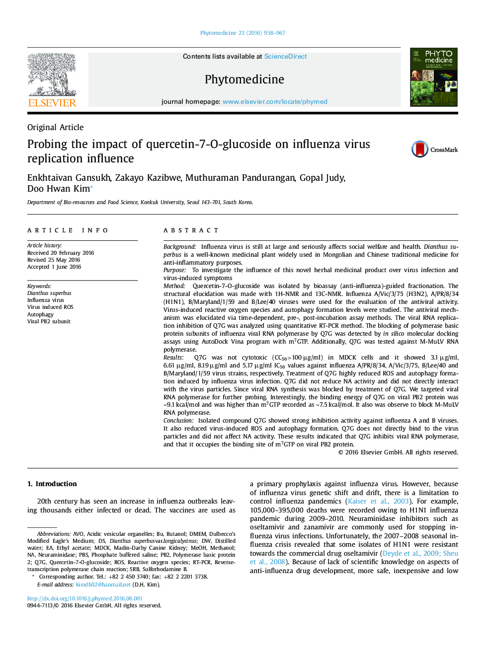 Probing the impact of quercetin-7-O-glucoside on influenza virus replication influence