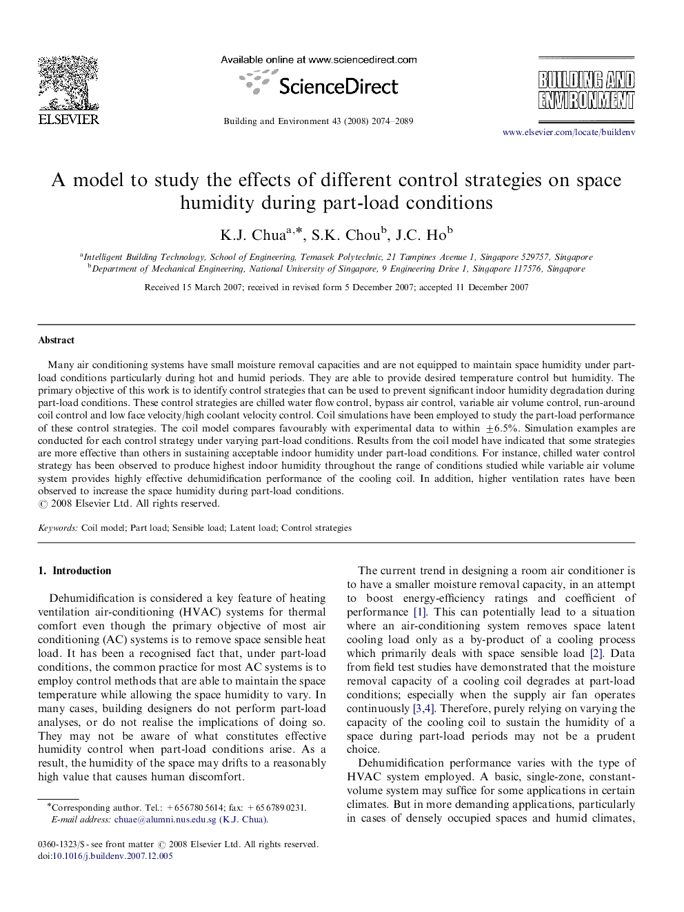 A model to study the effects of different control strategies on space humidity during part-load conditions