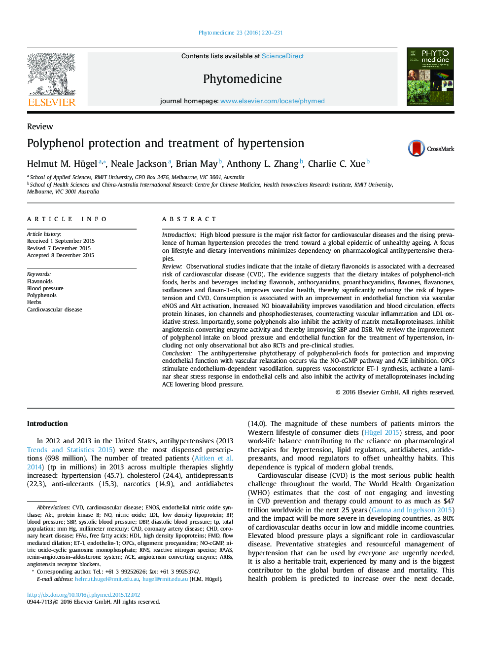 Polyphenol protection and treatment of hypertension