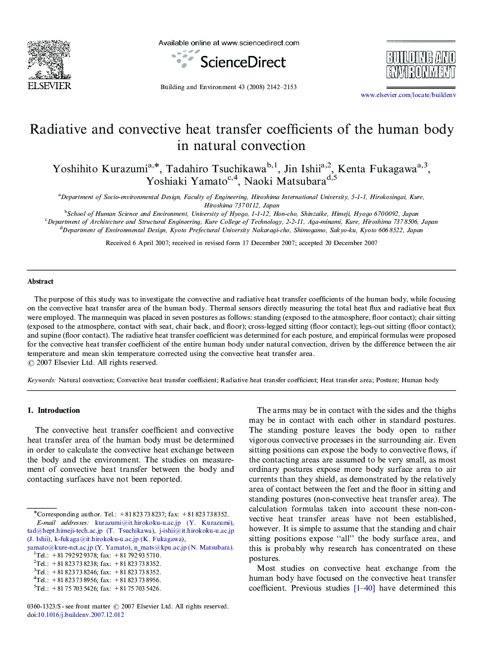 Radiative and convective heat transfer coefficients of the human body in natural convection