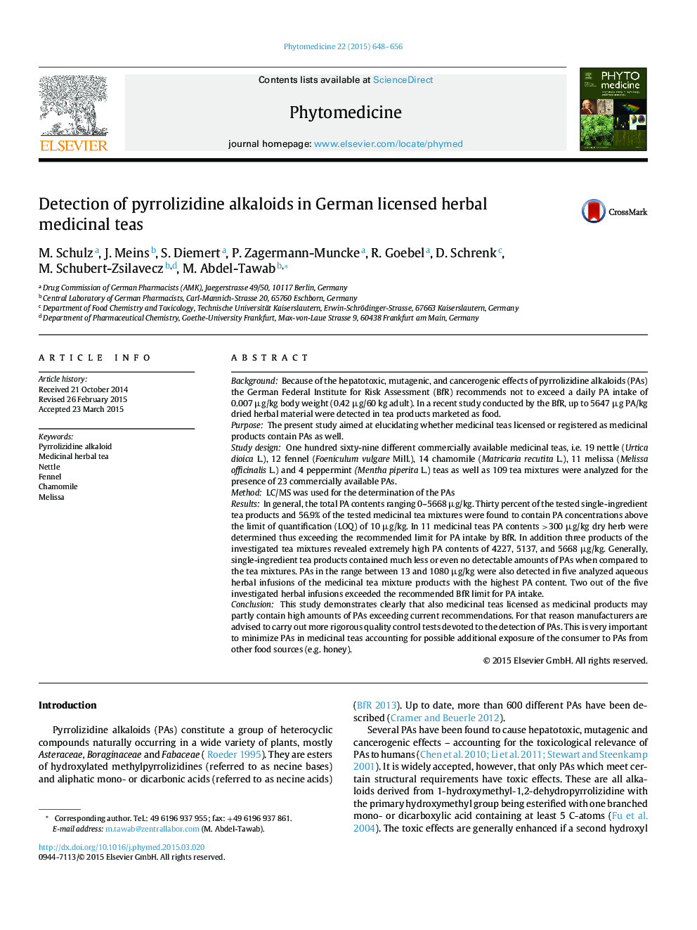 Detection of pyrrolizidine alkaloids in German licensed herbal medicinal teas