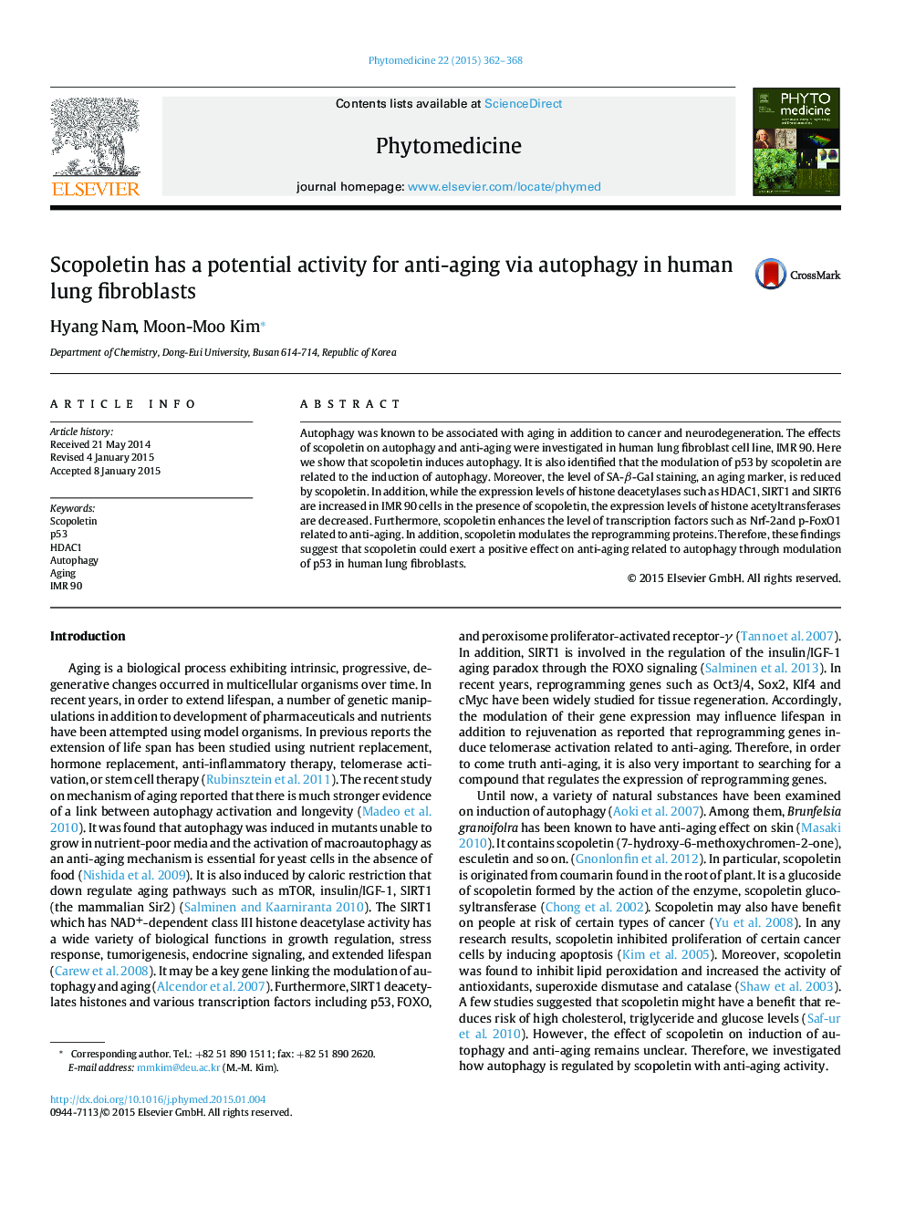 Scopoletin has a potential activity for anti-aging via autophagy in human lung fibroblasts