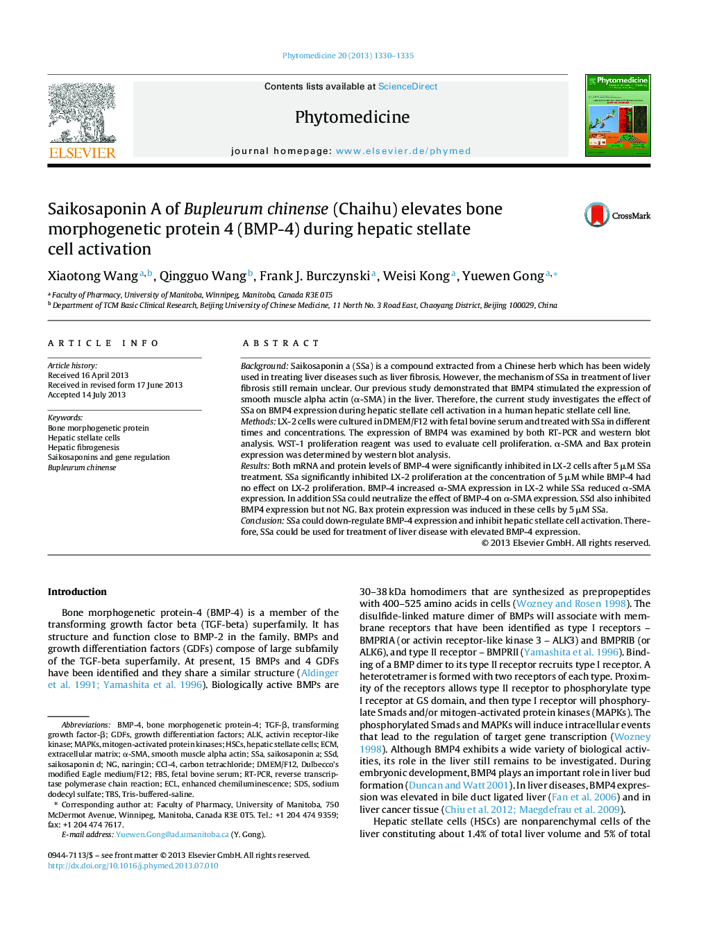 Saikosaponin A of Bupleurum chinense (Chaihu) elevates bone morphogenetic protein 4 (BMP-4) during hepatic stellate cell activation