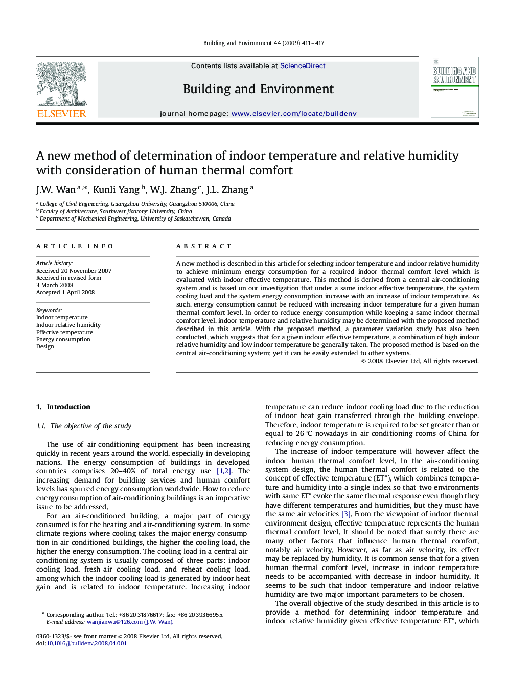 A new method of determination of indoor temperature and relative humidity with consideration of human thermal comfort