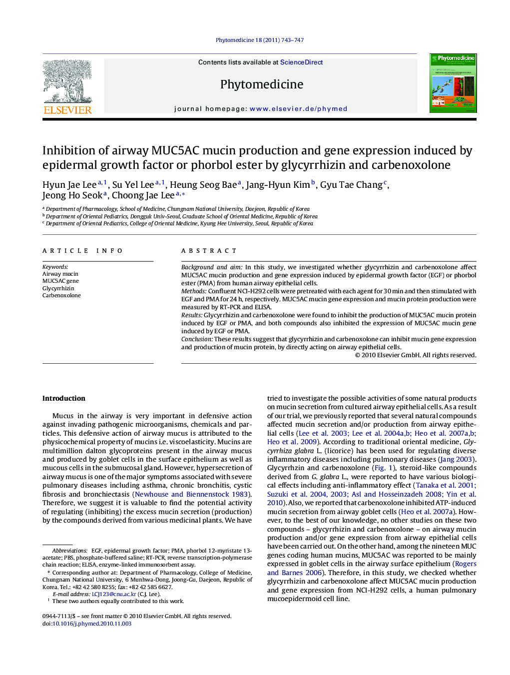 Inhibition of airway MUC5AC mucin production and gene expression induced by epidermal growth factor or phorbol ester by glycyrrhizin and carbenoxolone