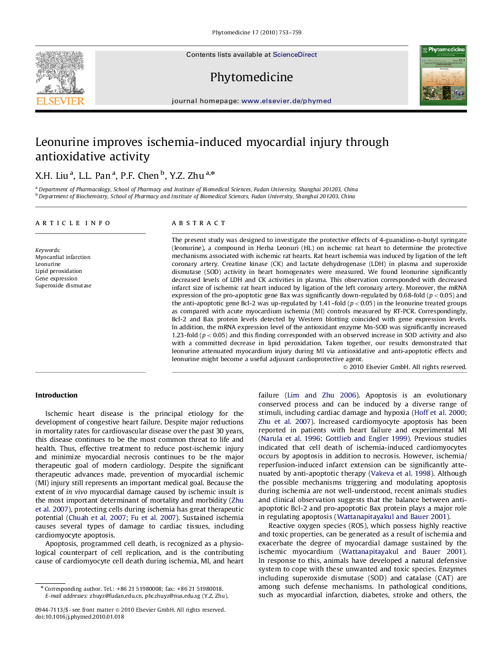 Leonurine improves ischemia-induced myocardial injury through antioxidative activity