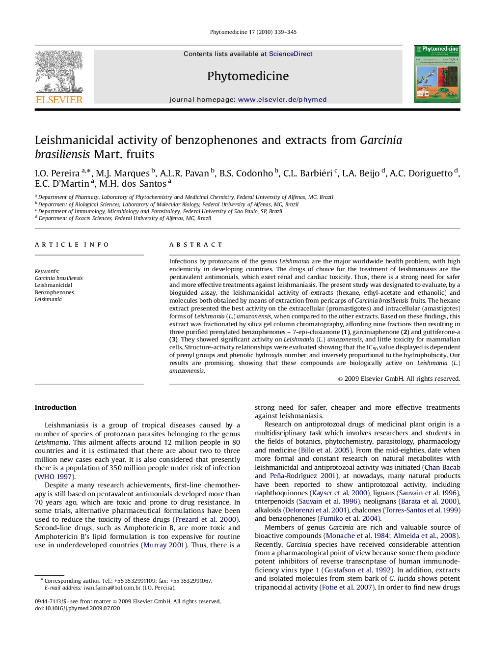 Leishmanicidal activity of benzophenones and extracts from Garcinia brasiliensis Mart. fruits