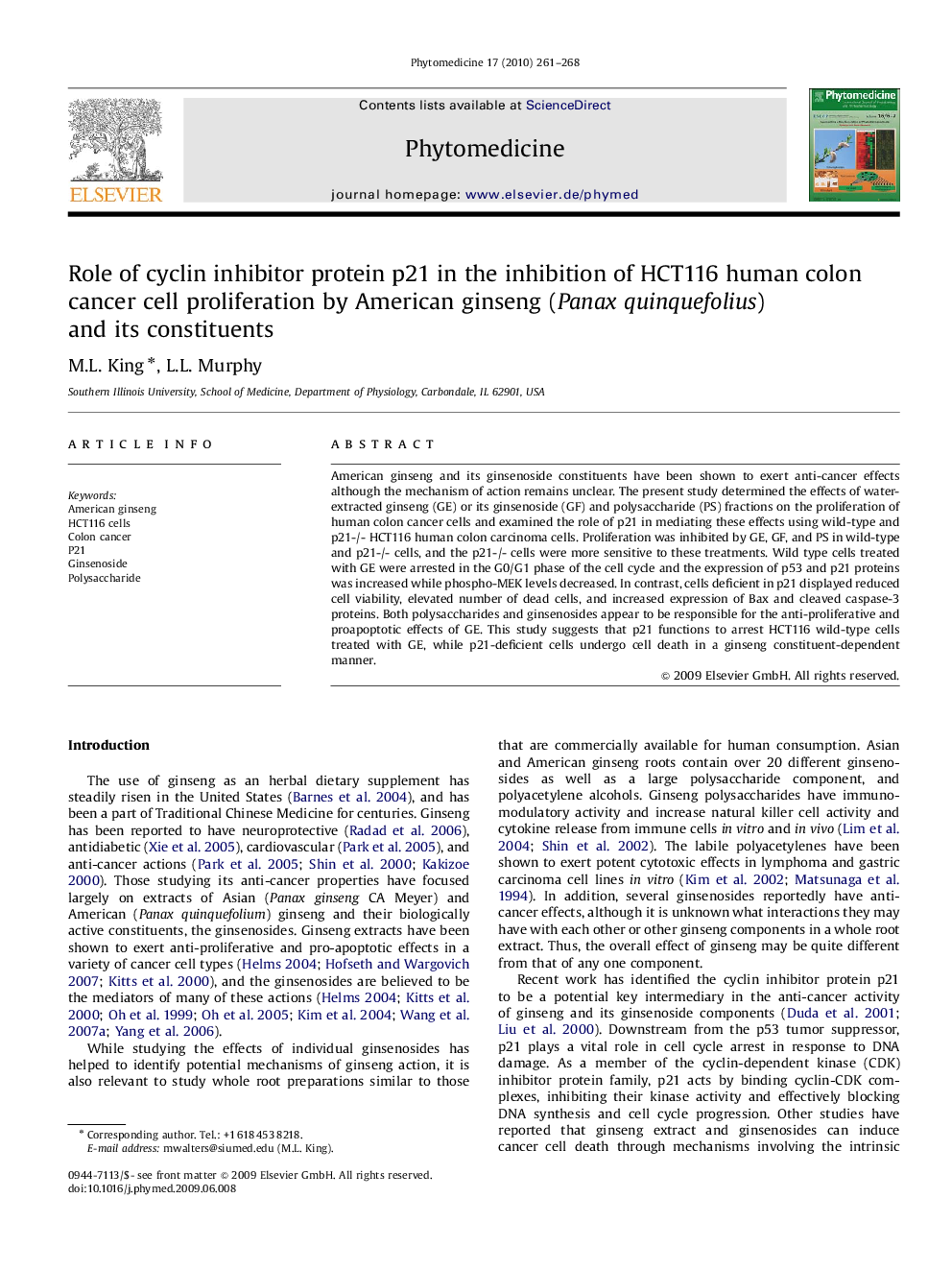 Role of cyclin inhibitor protein p21 in the inhibition of HCT116 human colon cancer cell proliferation by American ginseng (Panax quinquefolius) and its constituents