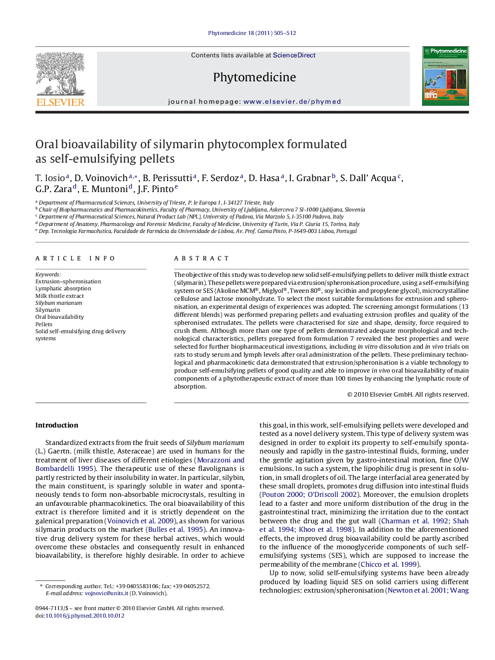 Oral bioavailability of silymarin phytocomplex formulated as self-emulsifying pellets