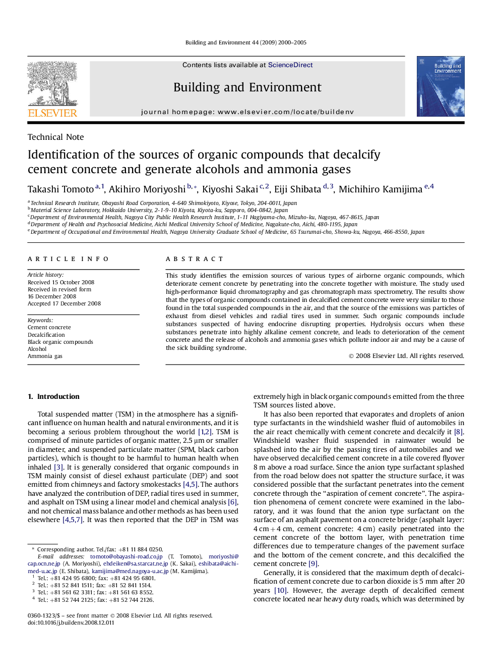 Identification of the sources of organic compounds that decalcify cement concrete and generate alcohols and ammonia gases