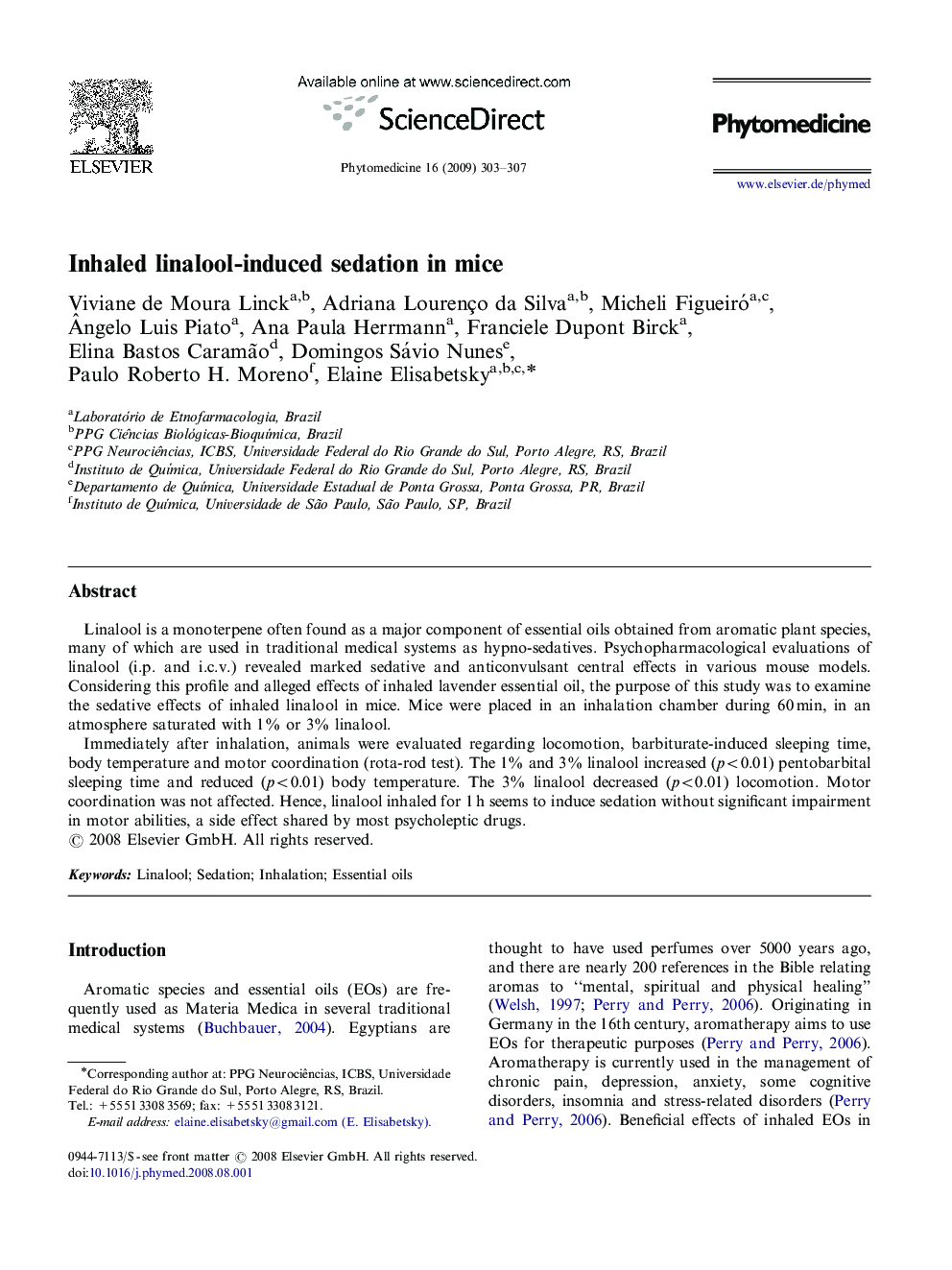 Inhaled linalool-induced sedation in mice