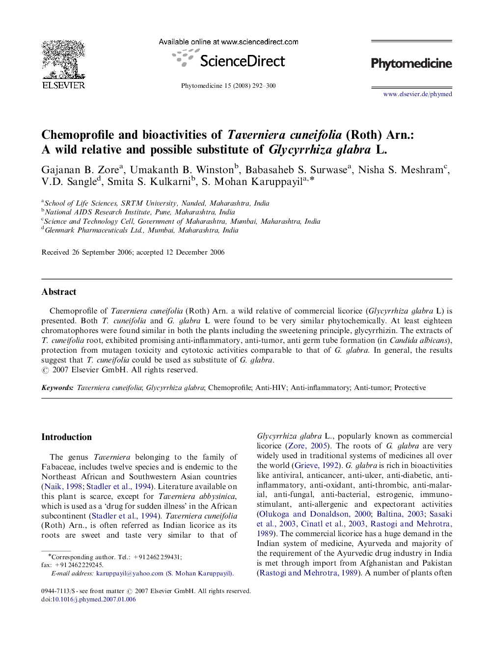 Chemoprofile and bioactivities of Taverniera cuneifolia (Roth) Arn.: A wild relative and possible substitute of Glycyrrhiza glabra L.