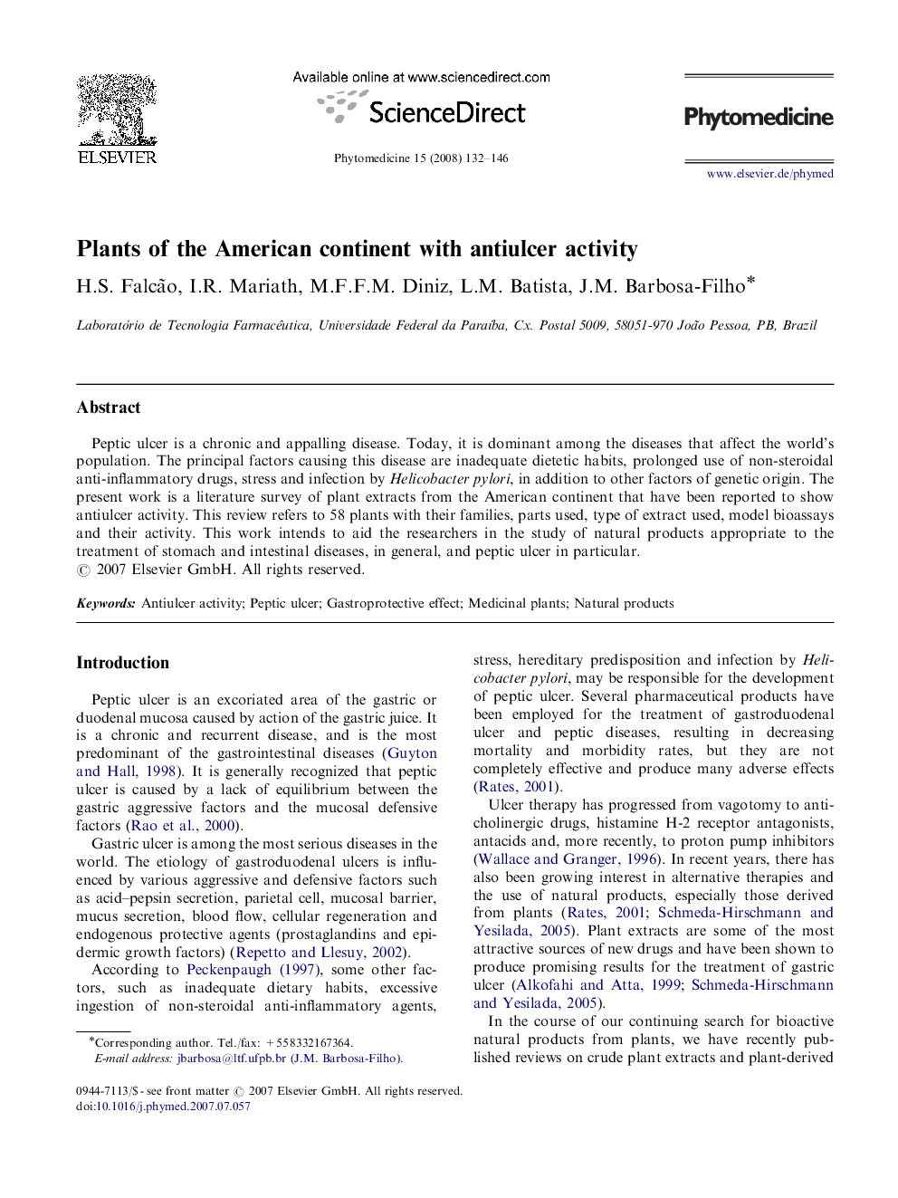 Plants of the American continent with antiulcer activity