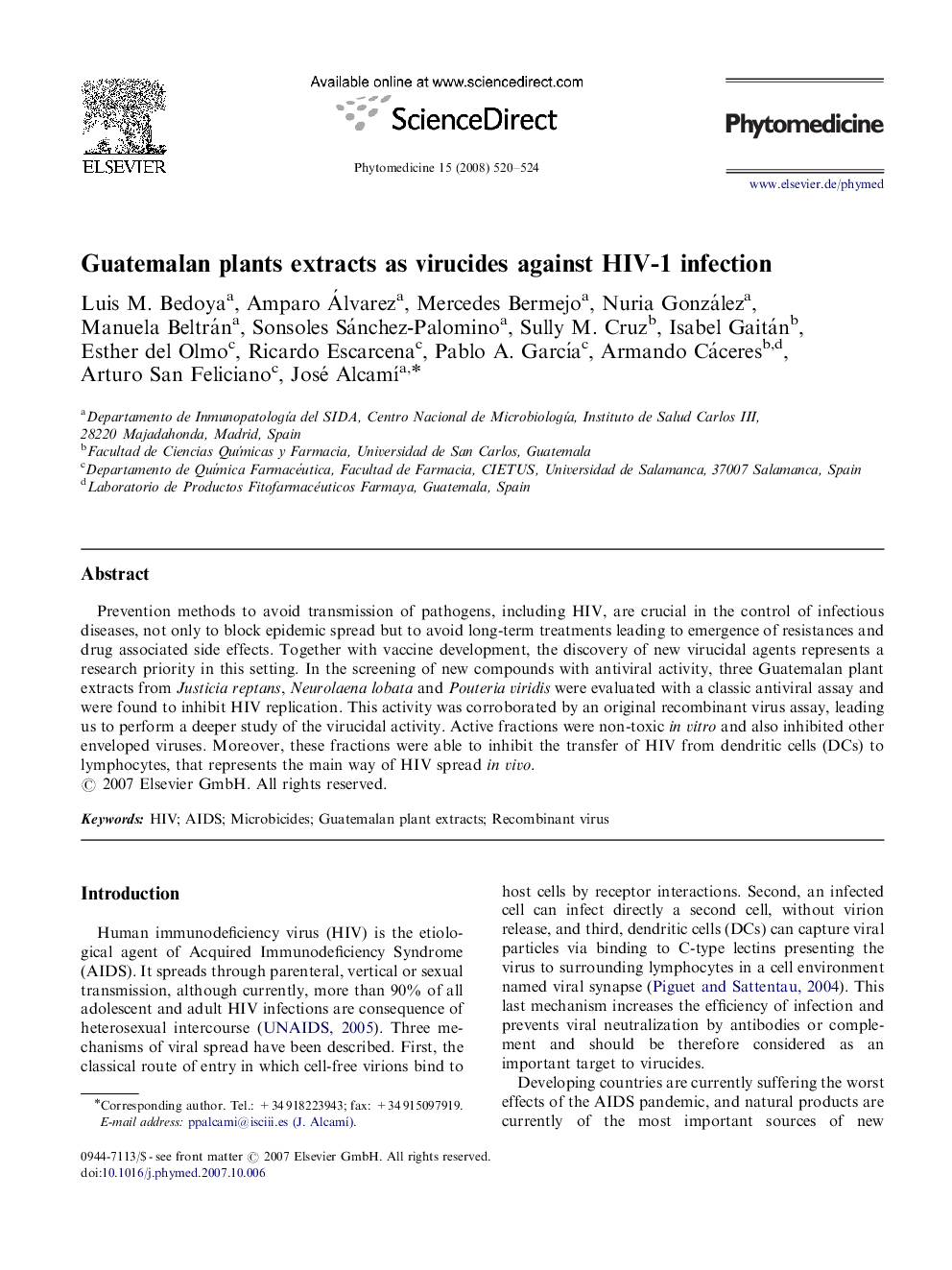 Guatemalan plants extracts as virucides against HIV-1 infection