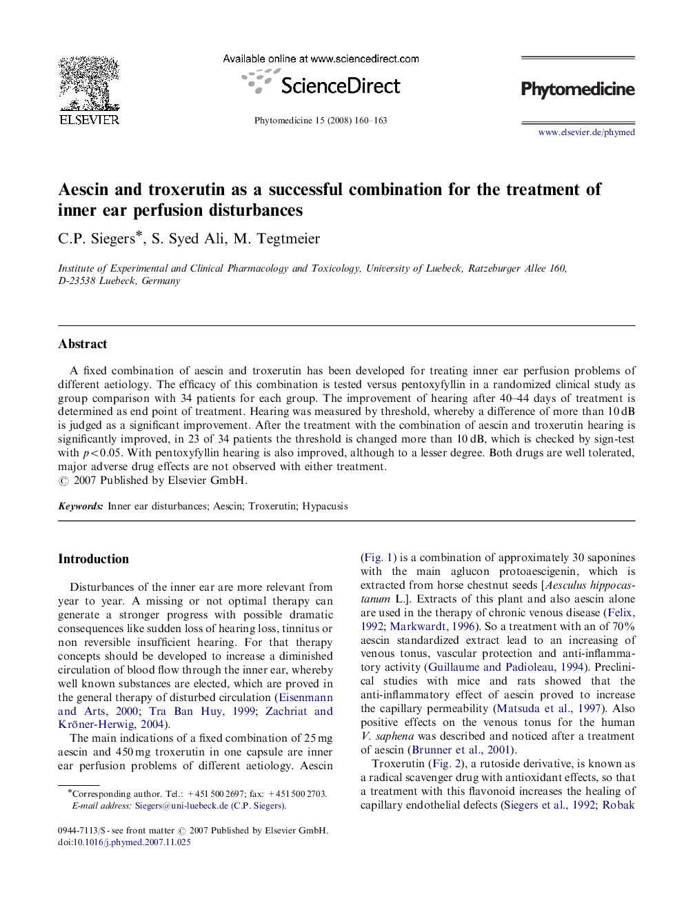 Aescin and troxerutin as a successful combination for the treatment of inner ear perfusion disturbances