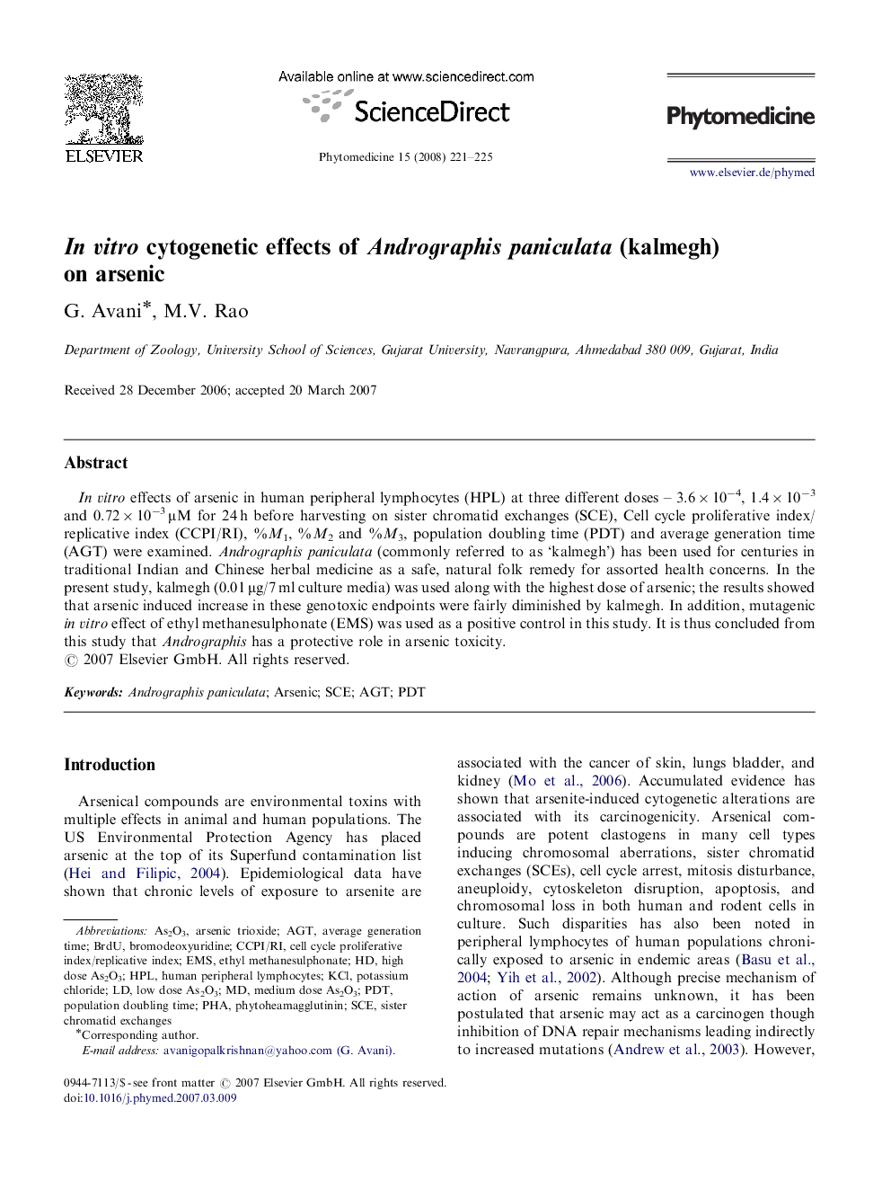 In vitro cytogenetic effects of Andrographis paniculata (kalmegh) on arsenic