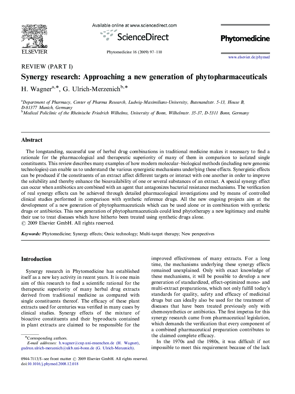 Synergy research: Approaching a new generation of phytopharmaceuticals