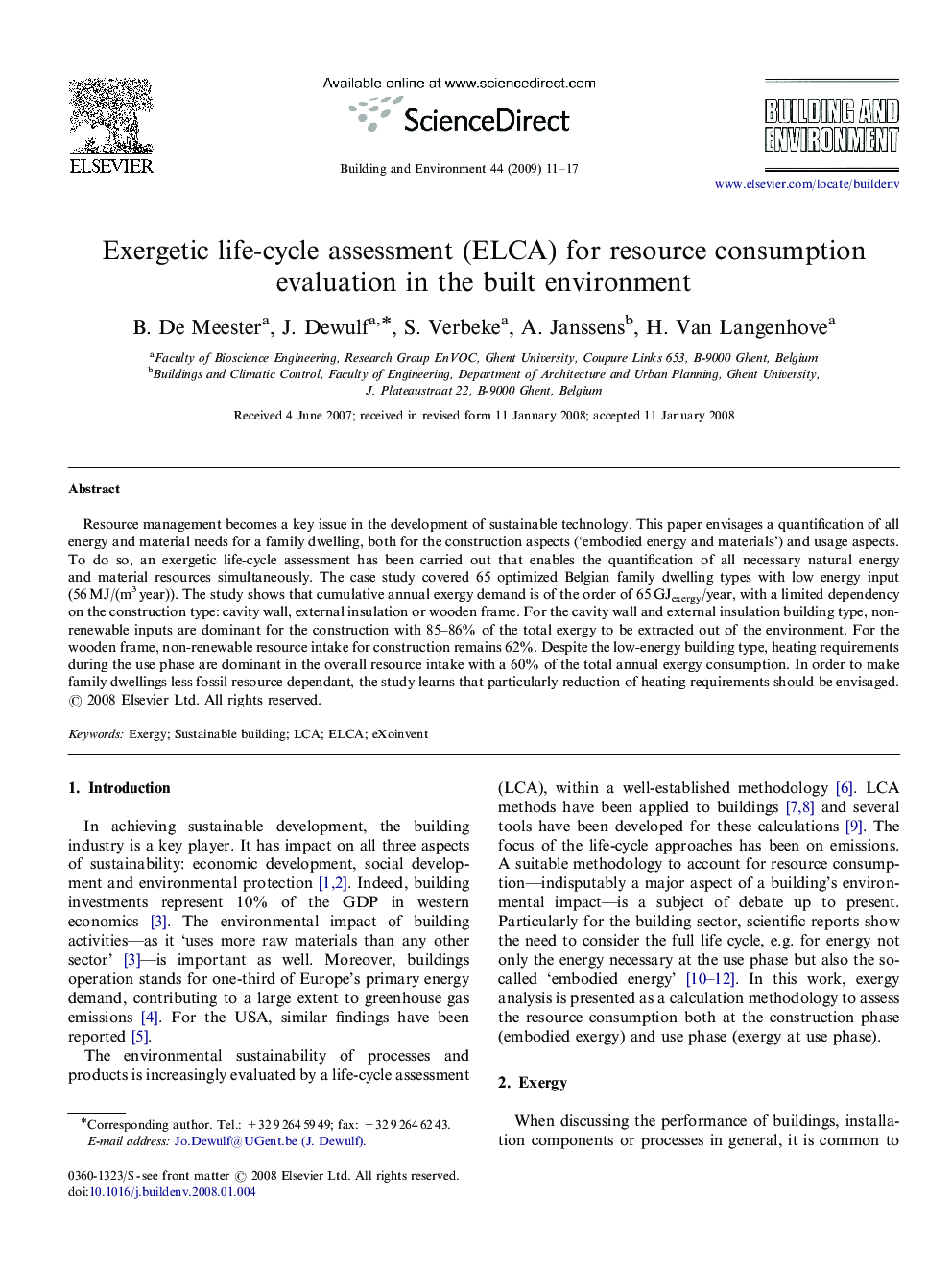 Exergetic life-cycle assessment (ELCA) for resource consumption evaluation in the built environment