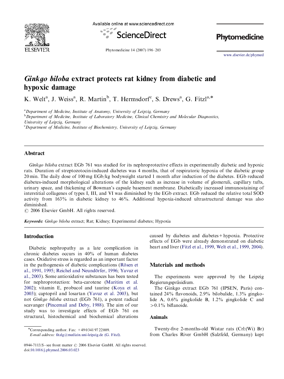 Ginkgo biloba extract protects rat kidney from diabetic and hypoxic damage