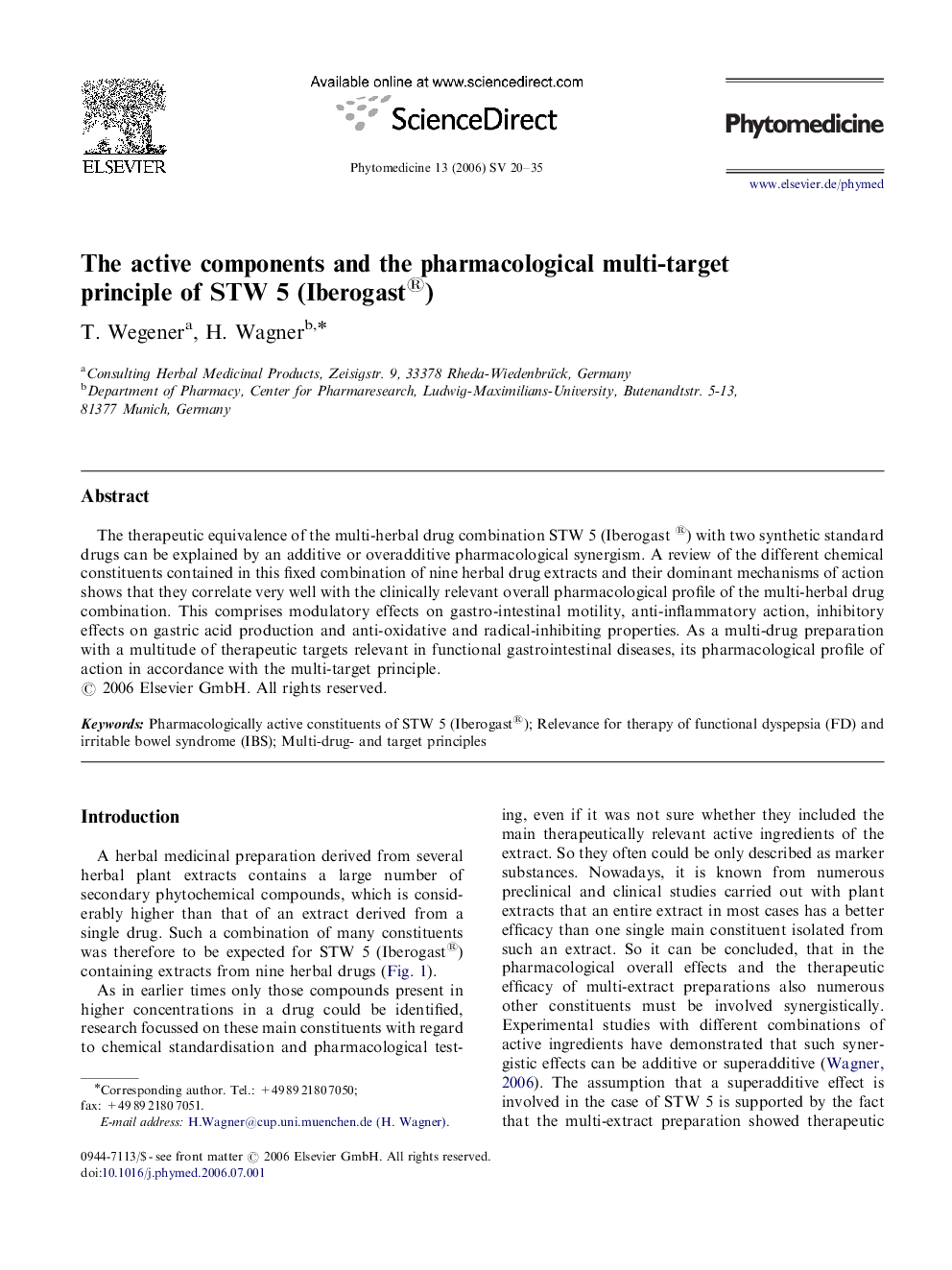 The active components and the pharmacological multi-target principle of STW 5 (Iberogast®)