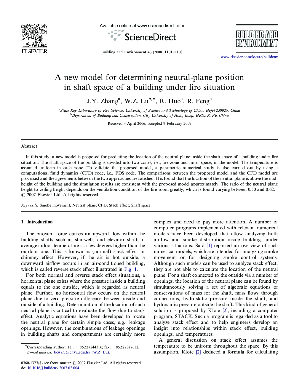 A new model for determining neutral-plane position in shaft space of a building under fire situation