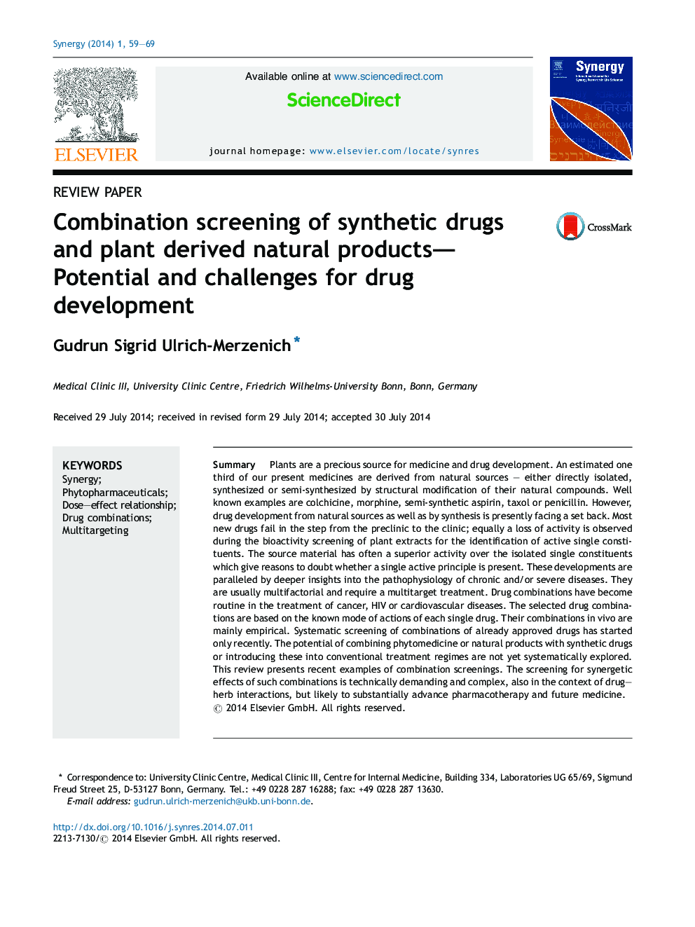 Combination screening of synthetic drugs and plant derived natural products—Potential and challenges for drug development