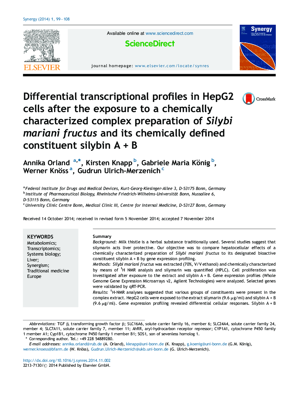Differential transcriptional profiles in HepG2 cells after the exposure to a chemically characterized complex preparation of Silybi mariani fructus and its chemically defined constituent silybin A + B