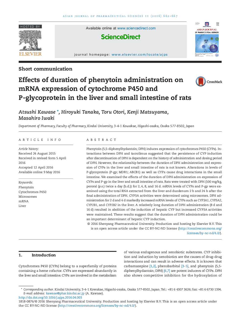 Effects of duration of phenytoin administration on mRNA expression of cytochrome P450 and P-glycoprotein in the liver and small intestine of rats