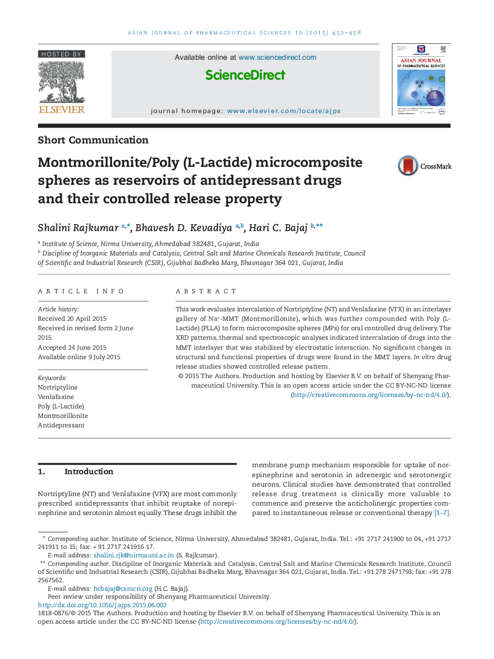 Montmorillonite/Poly (L-Lactide) microcomposite spheres as reservoirs of antidepressant drugs and their controlled release property 