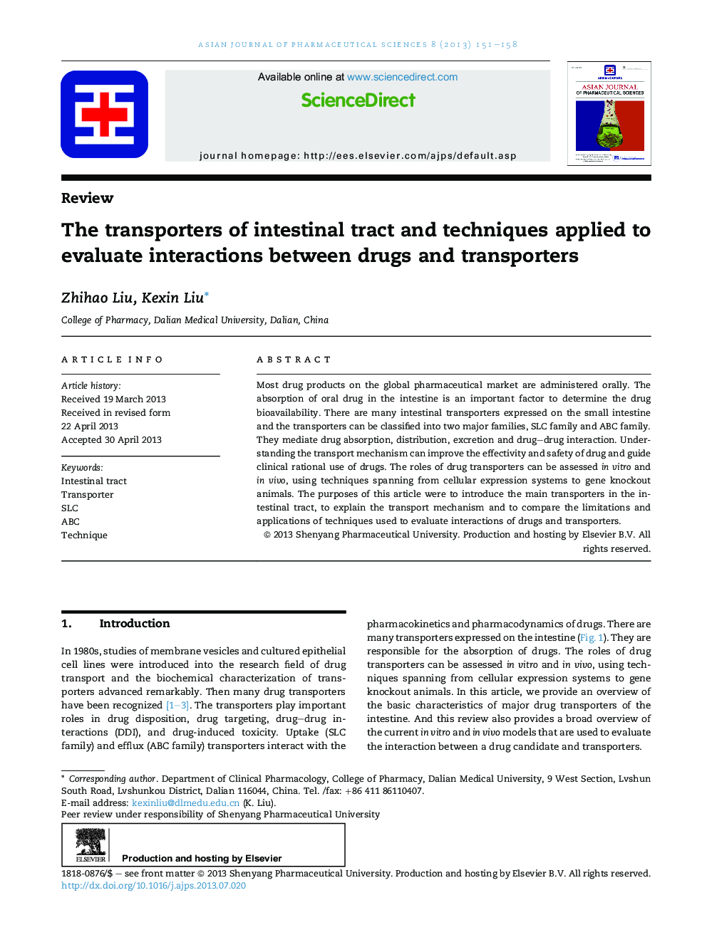 The transporters of intestinal tract and techniques applied to evaluate interactions between drugs and transporters 