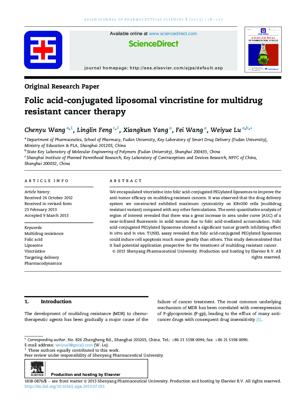 Folic acid-conjugated liposomal vincristine for multidrug resistant cancer therapy 