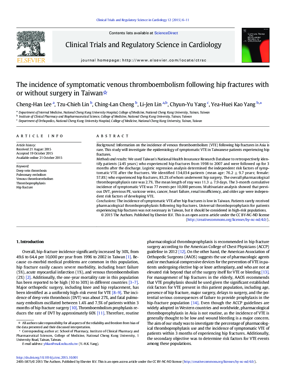 The incidence of symptomatic venous thromboembolism following hip fractures with or without surgery in Taiwan 