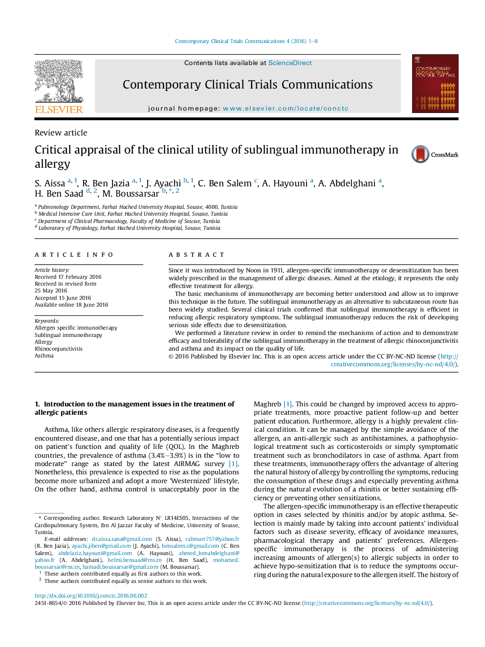 Critical appraisal of the clinical utility of sublingual immunotherapy in allergy