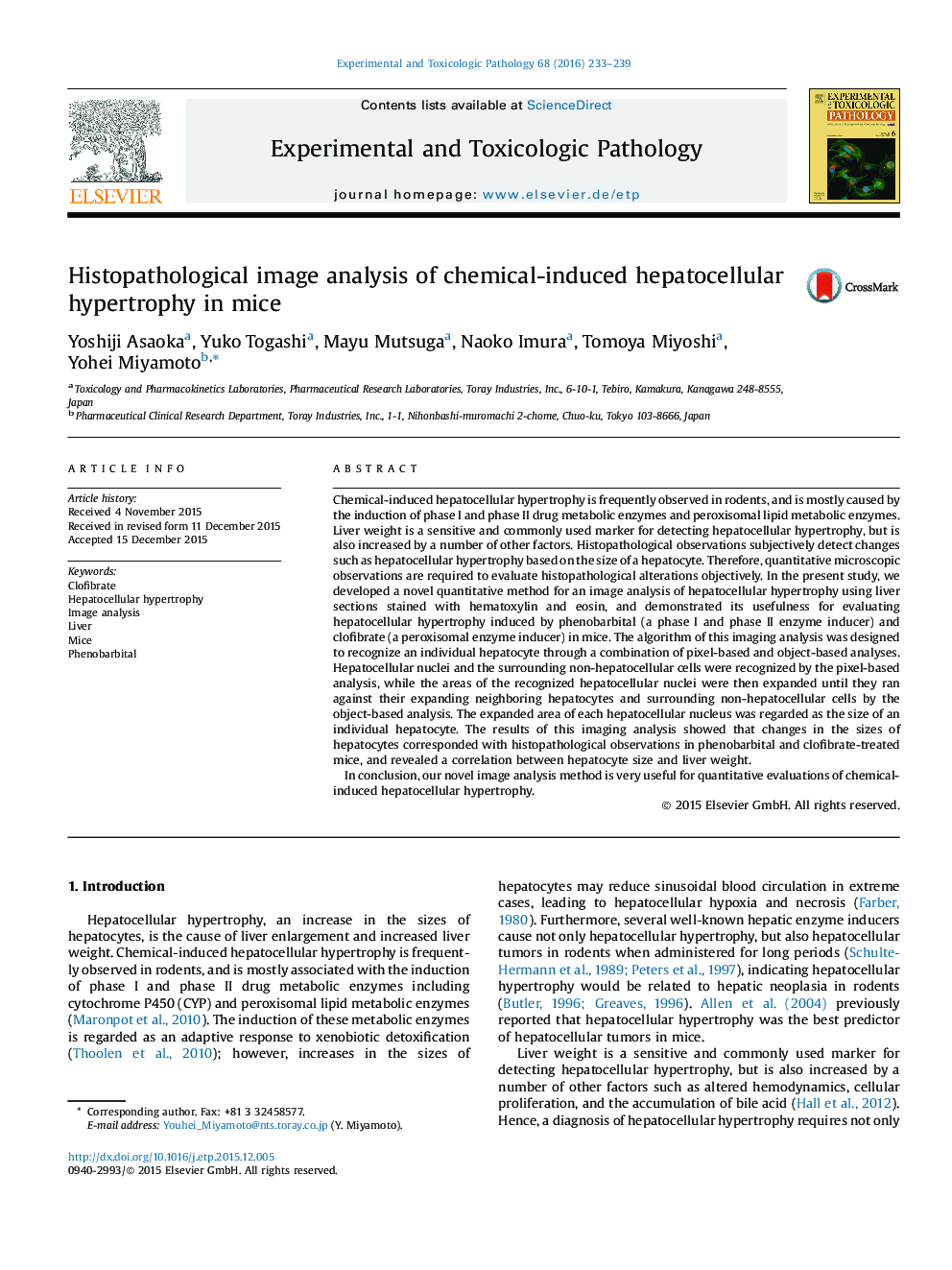 Histopathological image analysis of chemical-induced hepatocellular hypertrophy in mice