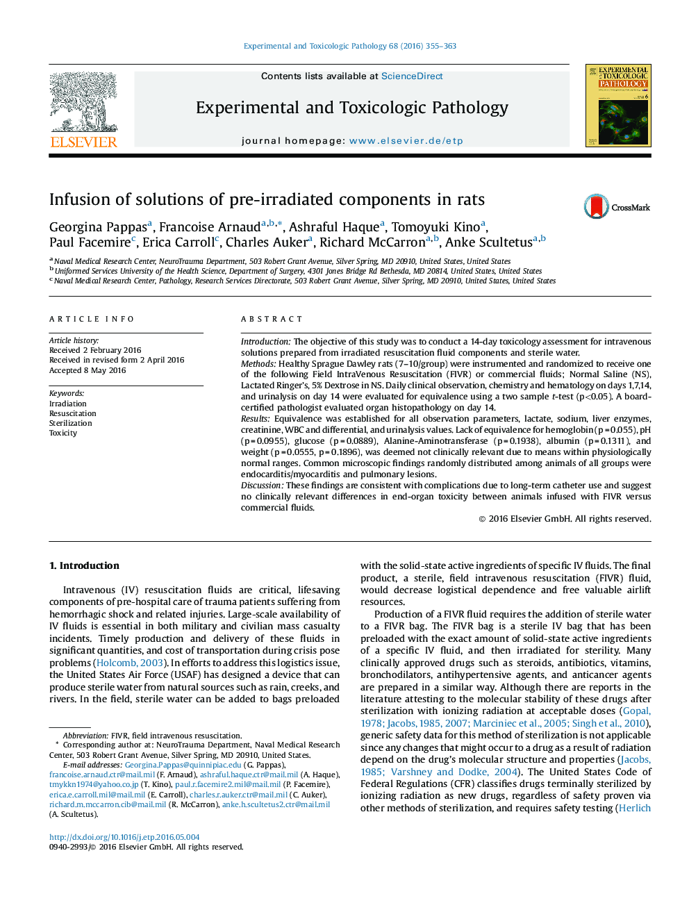 Infusion of solutions of pre-irradiated components in rats