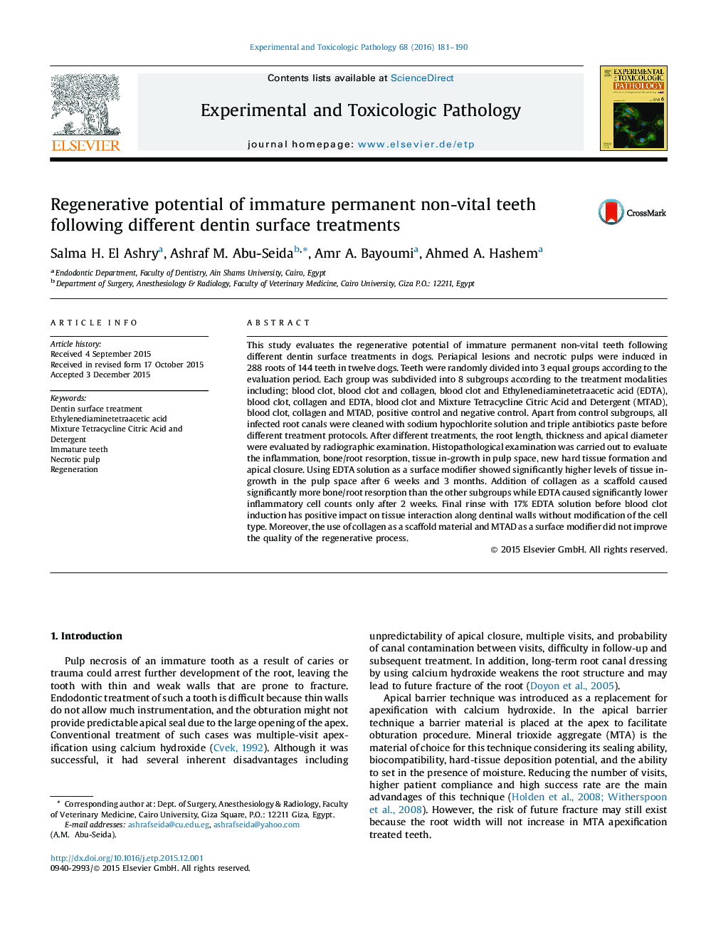 Regenerative potential of immature permanent non-vital teeth following different dentin surface treatments