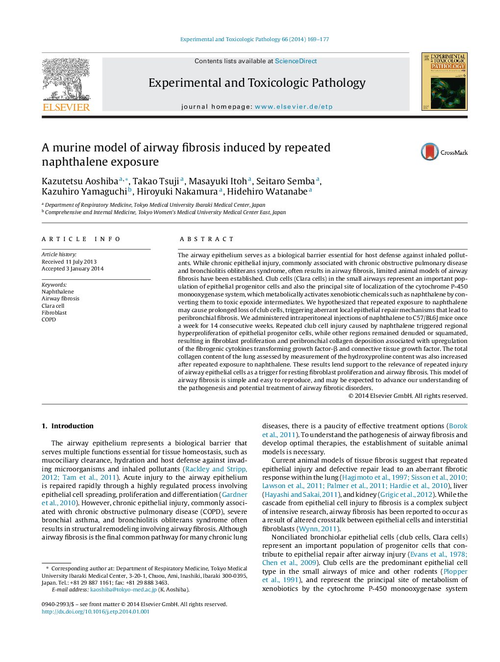 A murine model of airway fibrosis induced by repeated naphthalene exposure