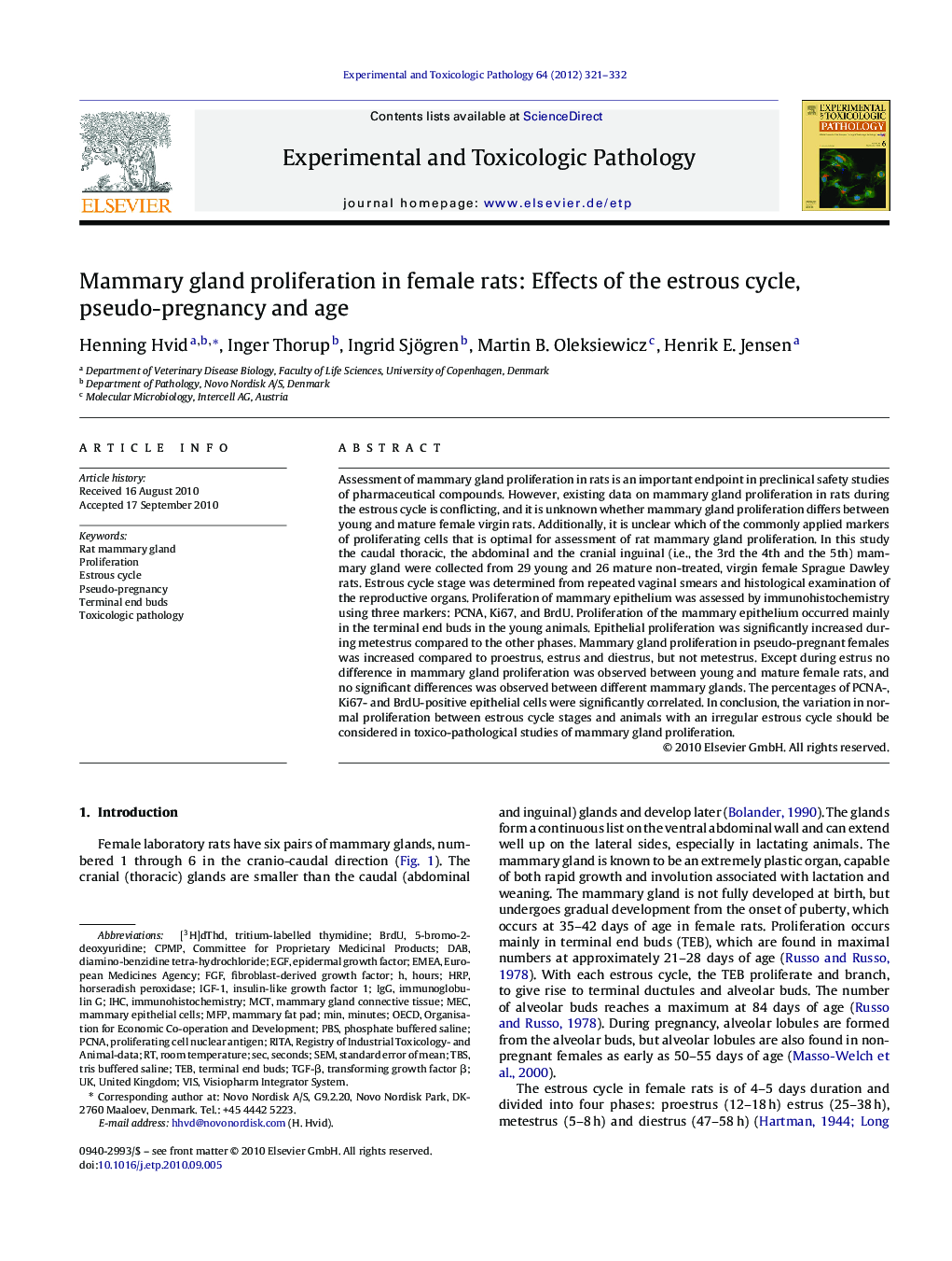 Mammary gland proliferation in female rats: Effects of the estrous cycle, pseudo-pregnancy and age