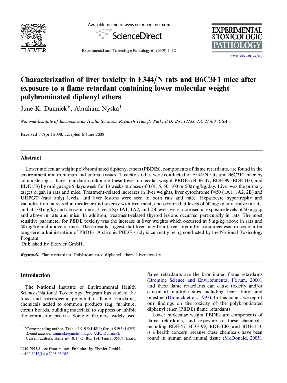 Characterization of liver toxicity in F344/N rats and B6C3F1 mice after exposure to a flame retardant containing lower molecular weight polybrominated diphenyl ethers