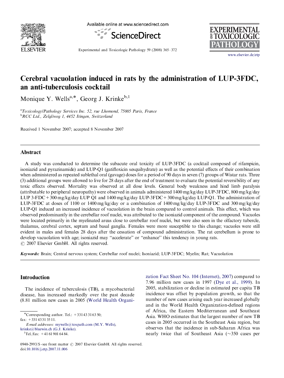 Cerebral vacuolation induced in rats by the administration of LUP-3FDC, an anti-tuberculosis cocktail