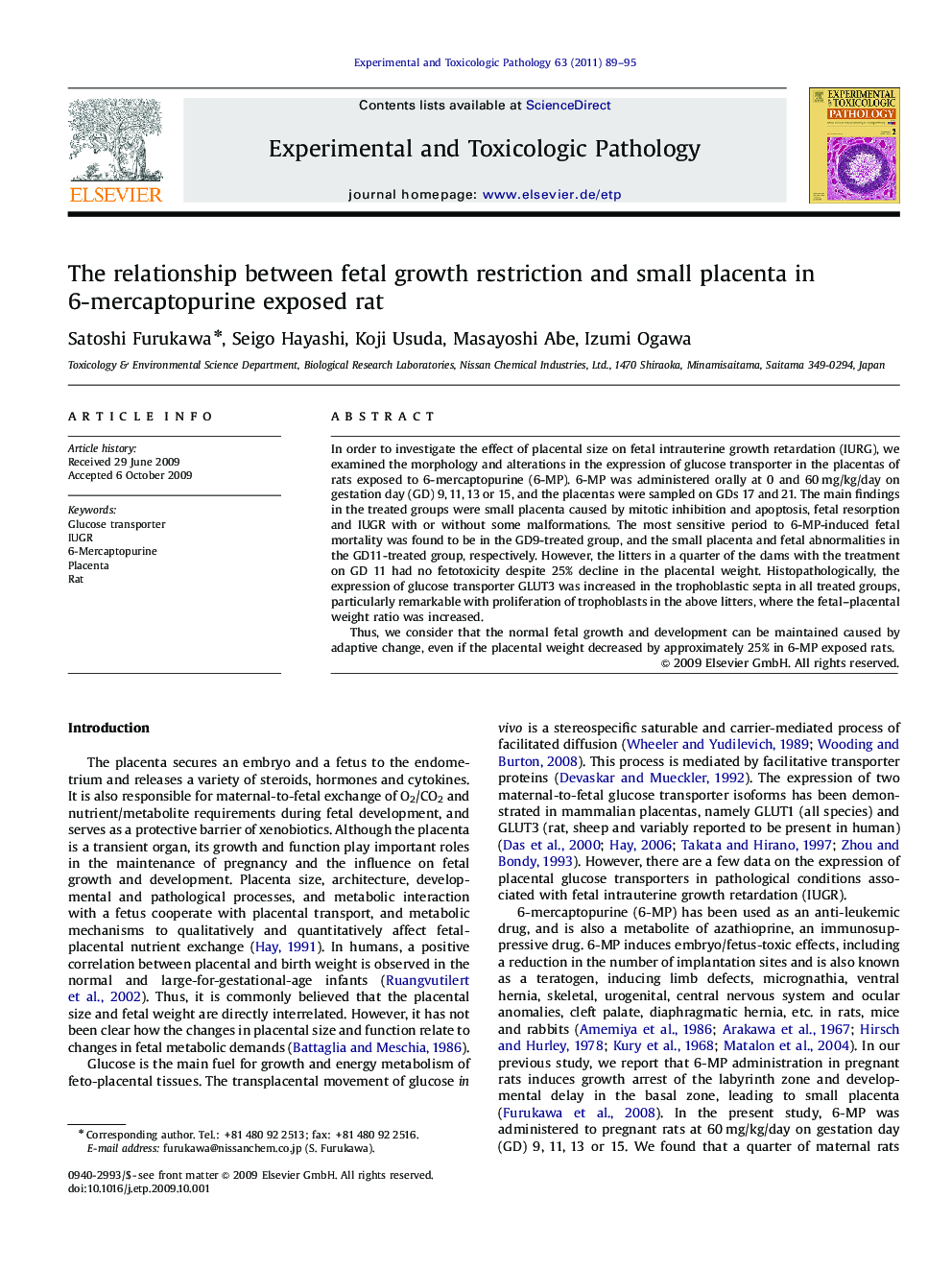 The relationship between fetal growth restriction and small placenta in 6-mercaptopurine exposed rat