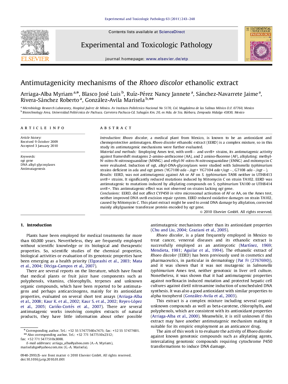 عکس صفحه اول مقاله: Antimutagenicity mechanisms of the Rhoeo discolor ethanolic extract Antimutagenicity mechanisms of the Rhoeo discolor ethanolic extract