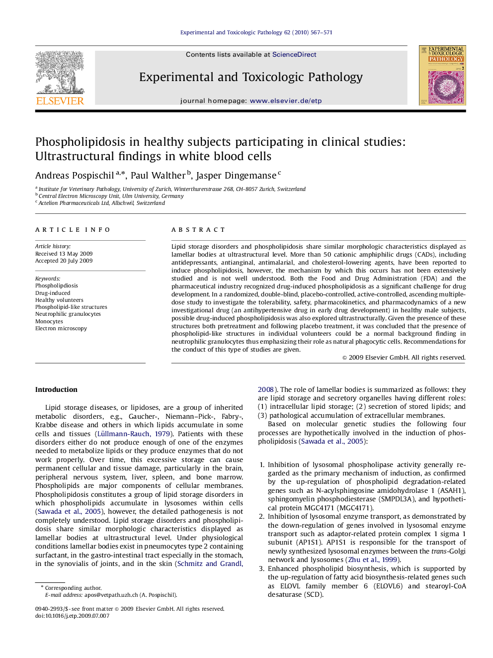 Phospholipidosis in healthy subjects participating in clinical studies: Ultrastructural findings in white blood cells