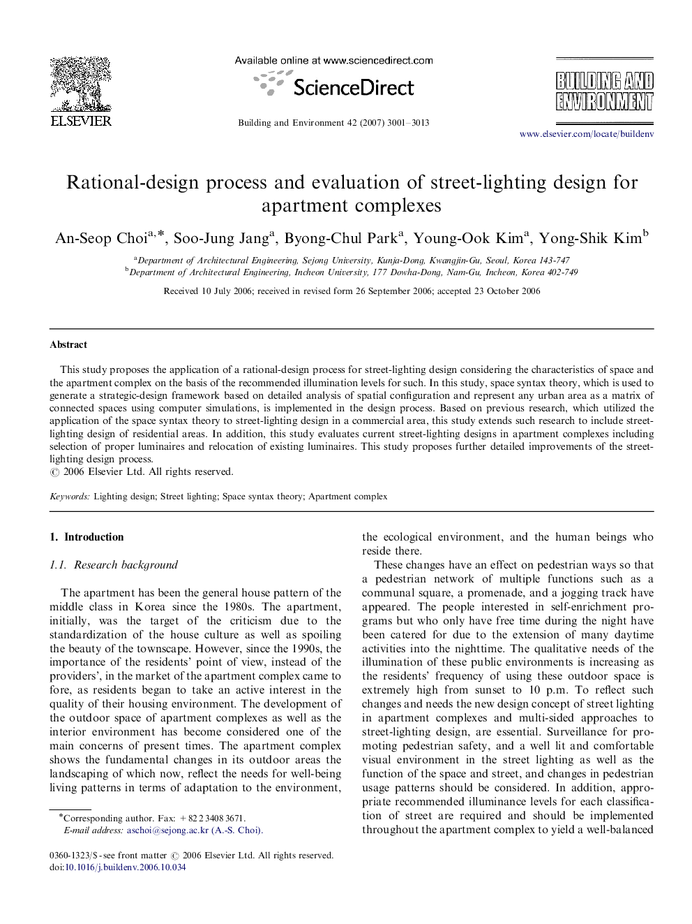 Rational-design process and evaluation of street-lighting design for apartment complexes