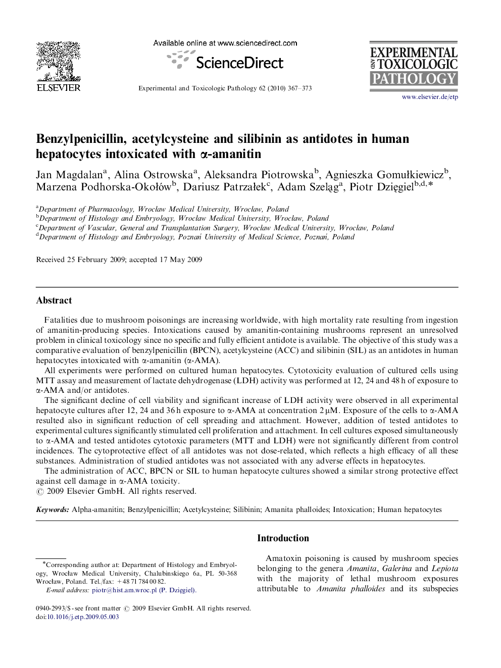 Benzylpenicillin, acetylcysteine and silibinin as antidotes in human hepatocytes intoxicated with α-amanitin